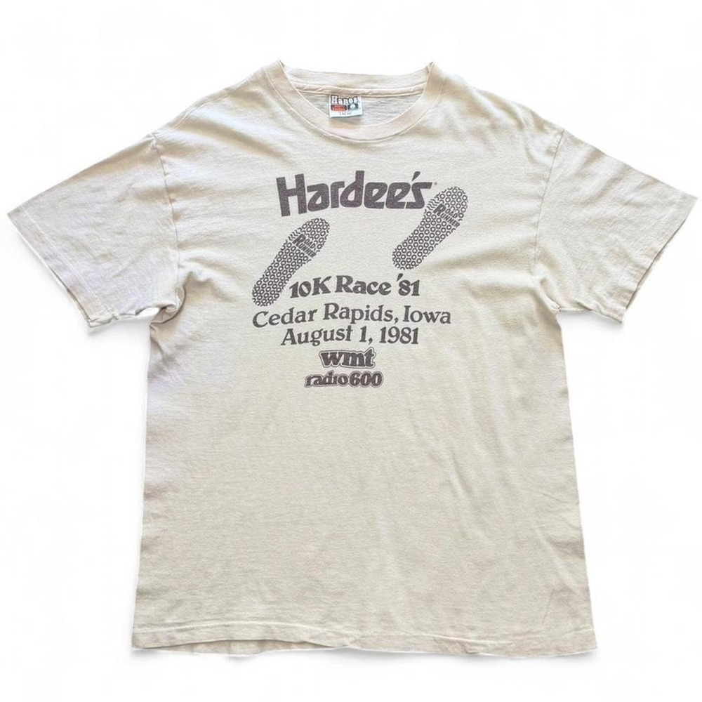Vintage 80s Hardees 10K Race Cedar Rapids Running Marathon Iowa T-shirt L USA